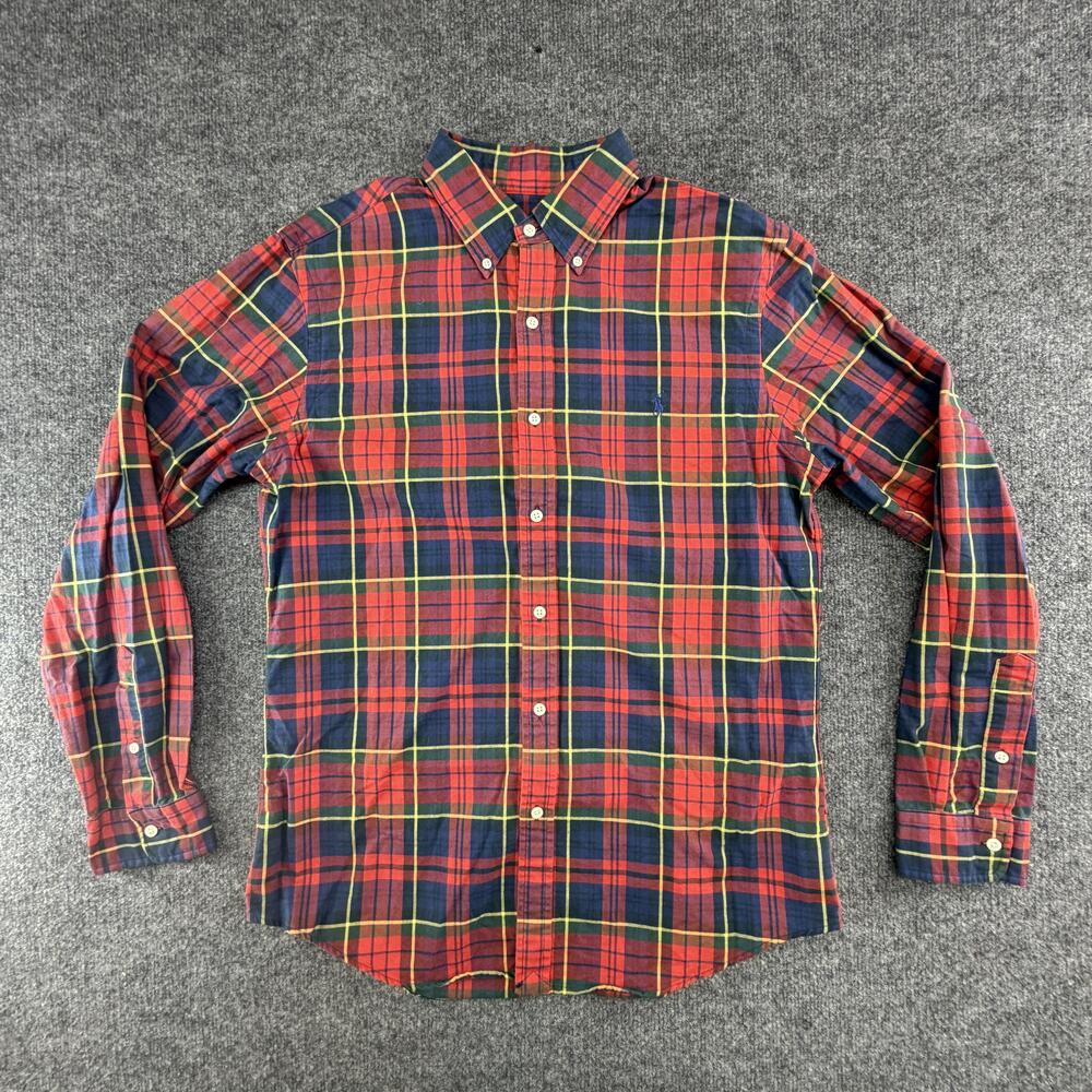 Ralph Lauren Shirt Mens Large Red Plaid Button Down Slim Fit Christmas Holiday